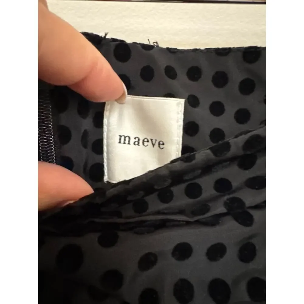 Maeve Anthropologie Womens Taffeta Dot Midi Skirt Black Noir Size 12 NWT